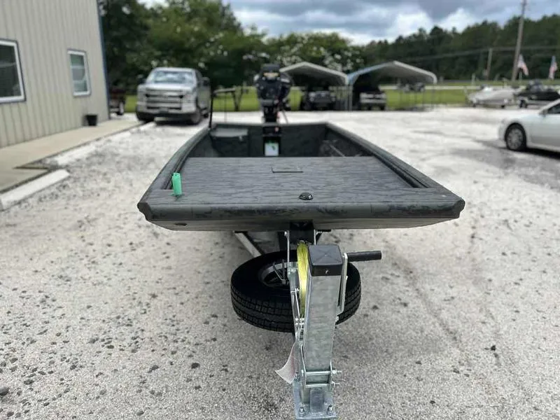 Slide: The Image of 2025 Gator Tail 1748 Gator Series boat on trailer in parking lot. - 5