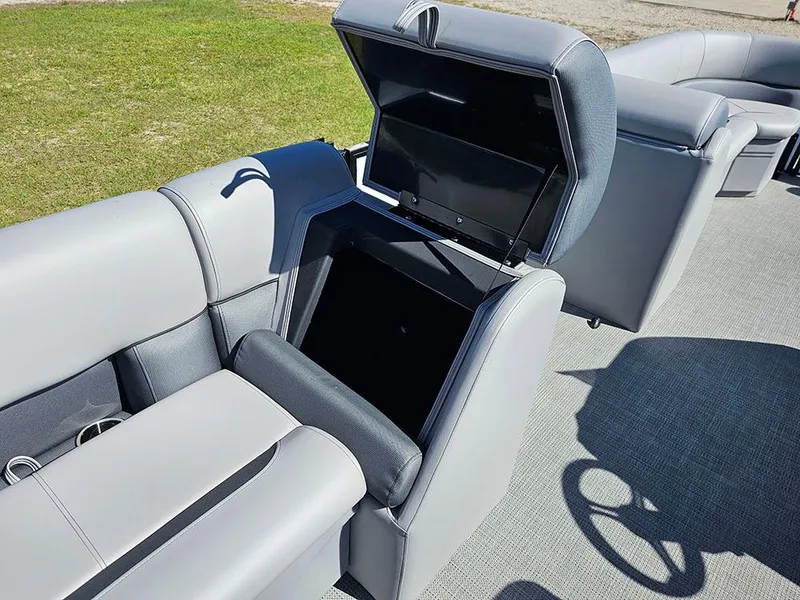 Slide: The Image of 2025 Bentley Pontoons Legacy 243 Cruise Tritoon with spacious seating and modern design. - 13