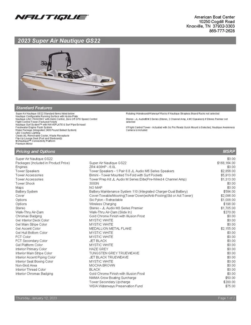 Slide: The Image of 2023 Nautique Super Air Nautique GS22 boat features and options list. - 17