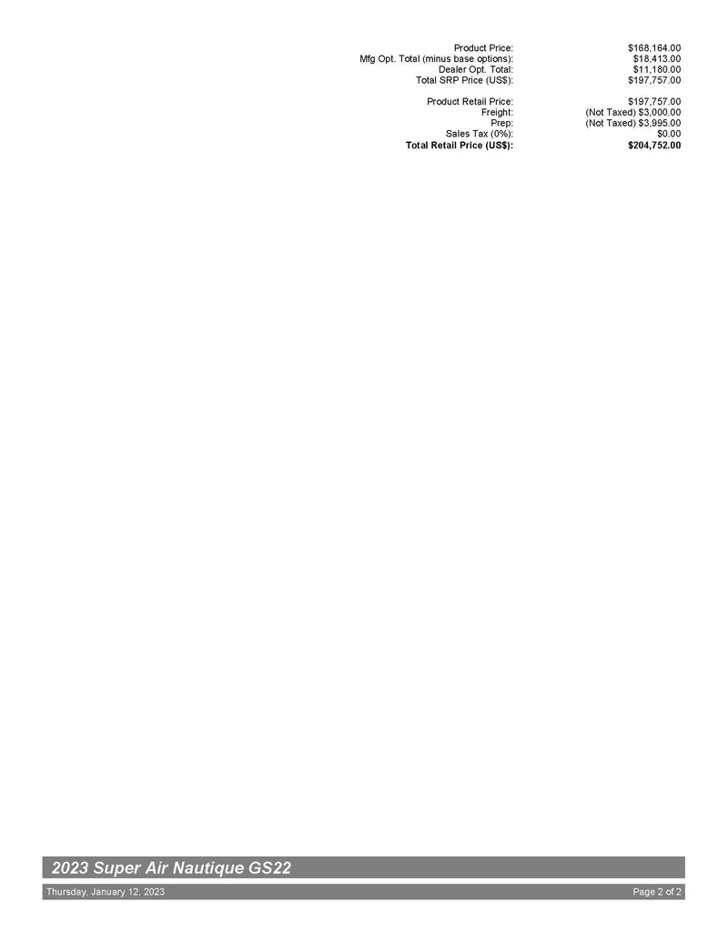 Slide: The Image of Invoice for 2023 Nautique Super Air Nautique GS22, detailing pricing and taxes. - 18
