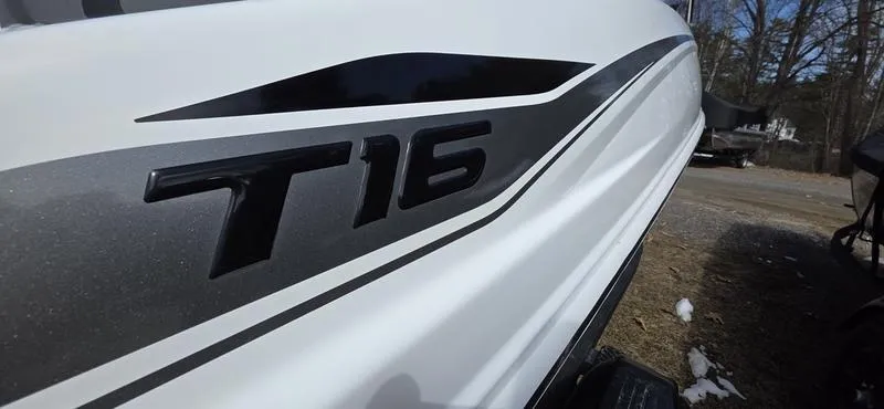 Slide: The Image of 2025 Tahoe T16 boat with sleek design and bold logo. - 3