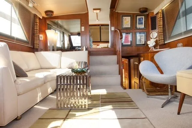 Slide: The Image of Luxurious interior of 1986 Californian 55 Cockpit Motor Yacht with modern furnishings. - 6