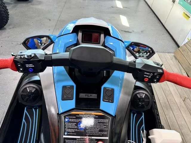 Slide: The Image of 2024 Yamaha WaveRunners GP HO with Audio, blue dashboard and controls, indoor display. - 6