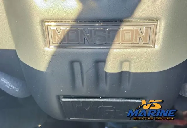Slide: The Image of Close-up of 2020 Malibu 25 LSV Monsoon engine with VS Marine logo. - 9