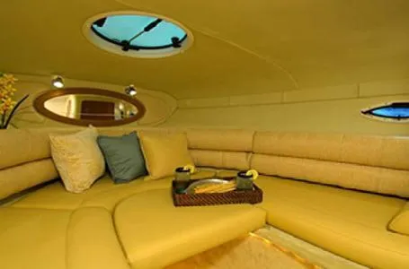 Slide: The Image of Luxurious interior of a 2006 Monterey 250 CR boat with plush seating and elegant decor. - 33