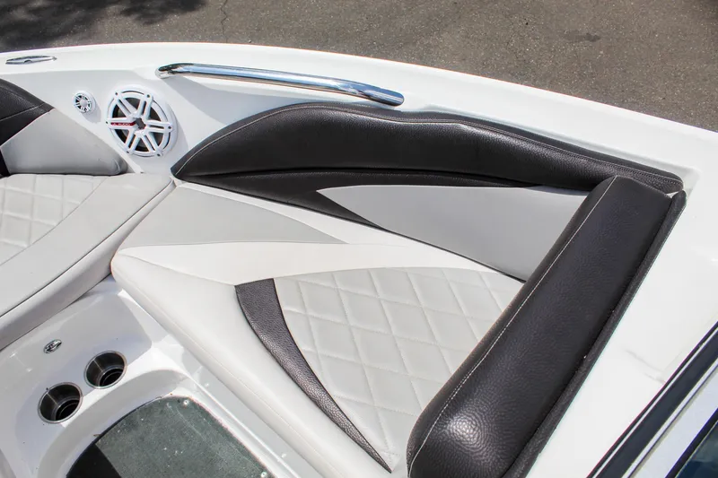 Slide: The Image of 2010 MasterCraft X-15 boat interior with stylish seating and speaker system. - 19