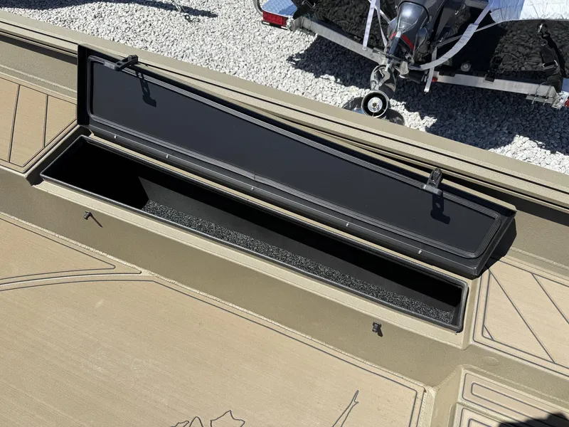 Slide: The Image of 2025 Thor Lake Hammer 1754 TIMBER HAMMER boat storage compartment open, showcasing interior space. - 5