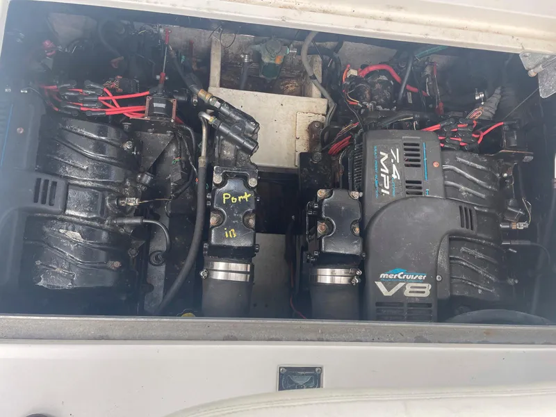 Slide: The Image of Engine compartment of a 1998 Cruisers Yachts 3375 Esprit with twin MerCruiser V8 engines. - 18