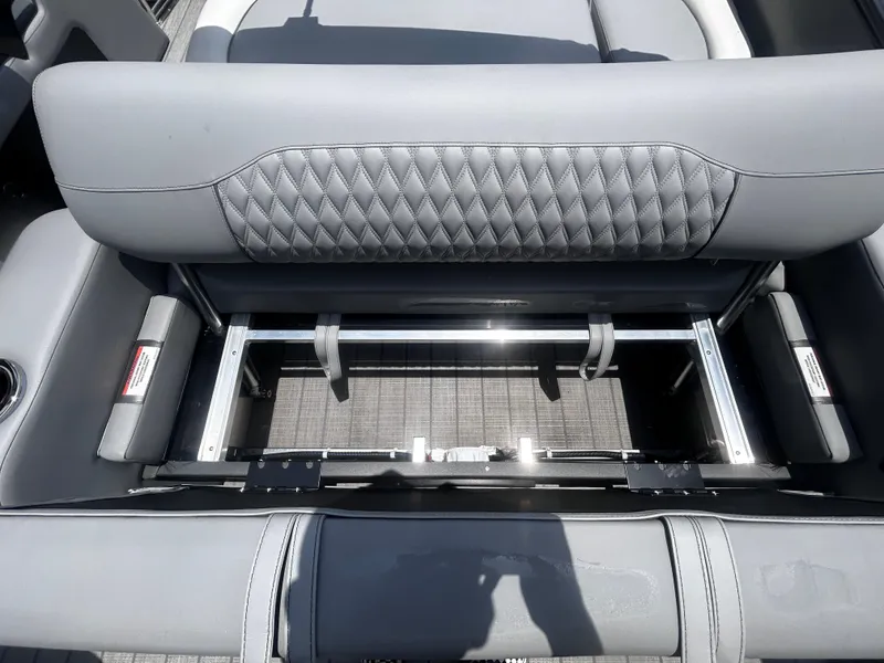Slide: The Image of Avalon CAT VRB25T 2025 boat seat with storage compartment, featuring diamond-stitched upholstery. - 29