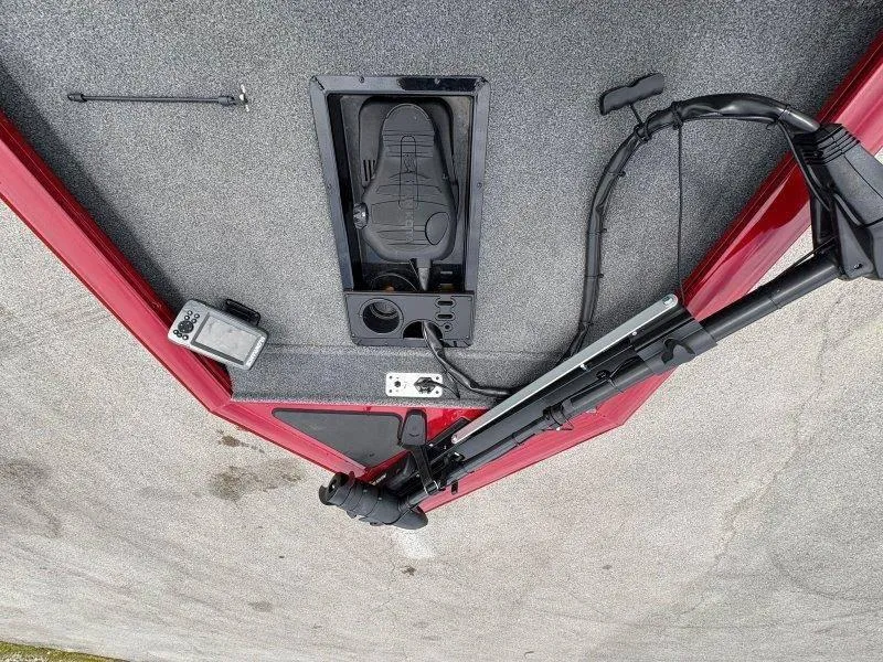 Slide: The Image of 2019 Tracker Pro Team 175 boat deck with trolling motor and control panel. - 40