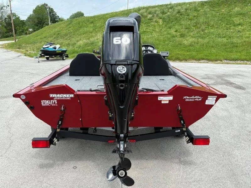Slide: The Image of 2019 Tracker Pro Team 175 boat with Mercury 60 engine, rear view. - 48