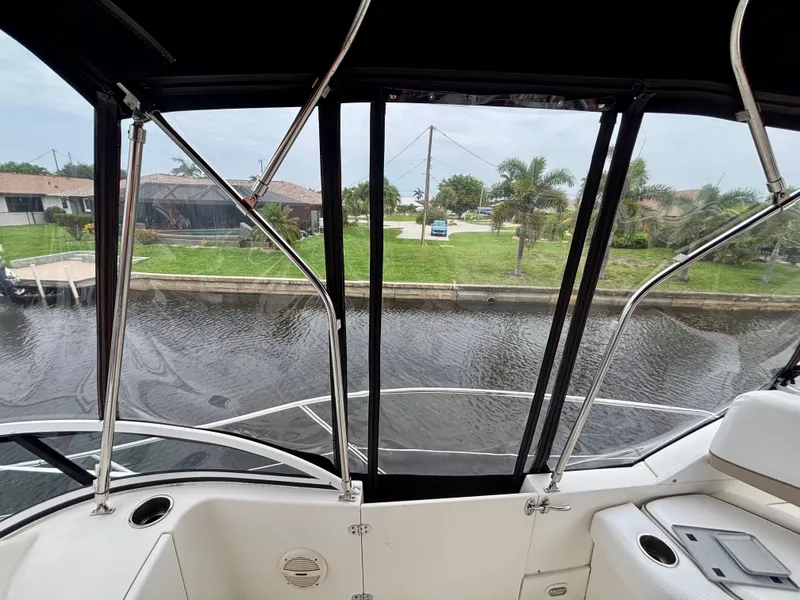 Slide: The Image of 2005 Silverton 39 Motor Yacht interior view with canal backdrop. - 38