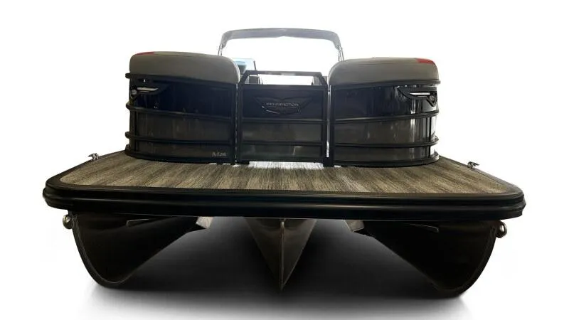 Slide: The Image of 2025 Bennington 26 MSB pontoon boat, rear view, showcasing dual seating and sleek design. - 4