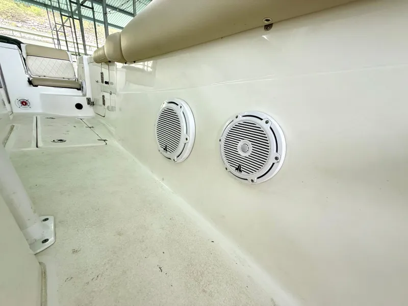 Slide: The Image of 2017 Sea Fox 288 Commander boat interior with speakers and seating. - 39