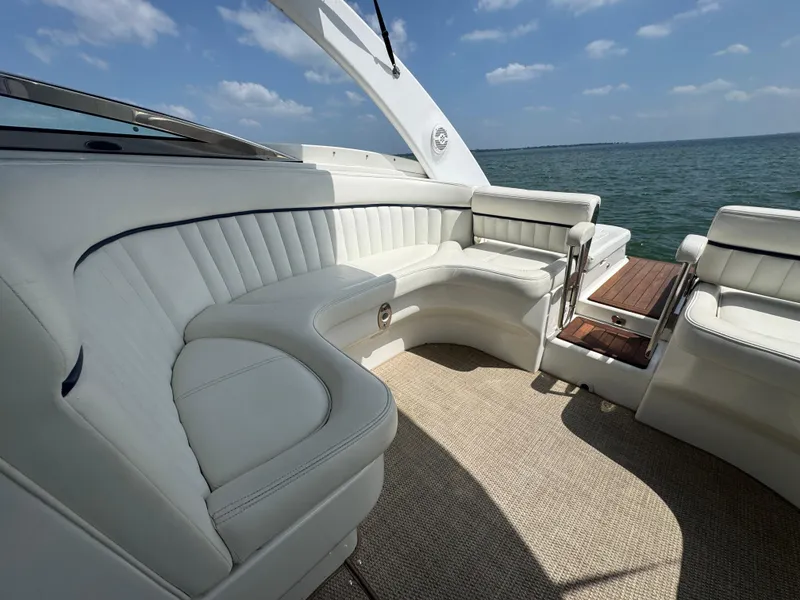 Slide: The Image of Luxurious seating on a 2005 Cobalt 360 boat with ocean view. - 20