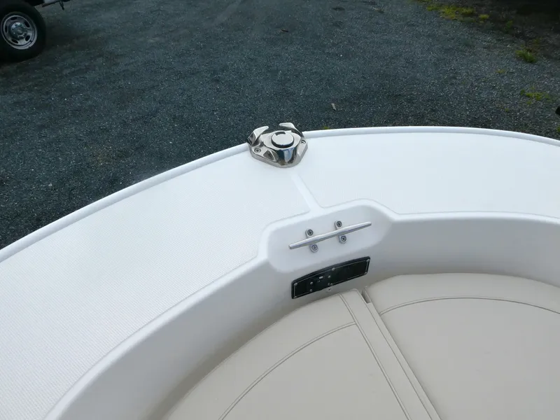 Slide: The Image of 2025 Boston Whaler 170 Montauk boat bow with cleat and anchor holder. - 8