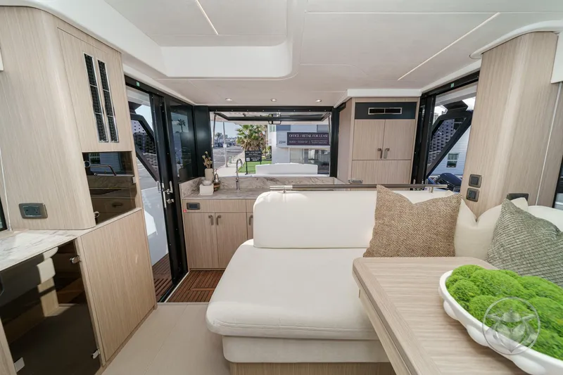 Slide: The Image of Luxurious interior of 2026 Prestige F4.3 yacht with modern design and elegant furnishings. - 26