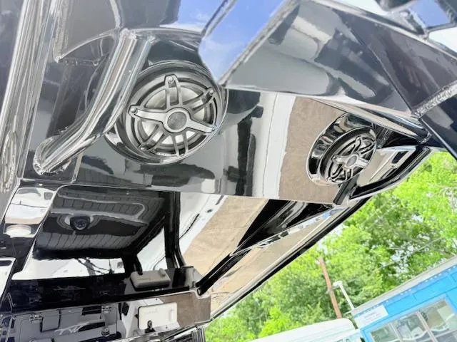 Slide: The Image of 2026 Tidewater 302 CC Adventure boat speakers and sleek design details. - 8