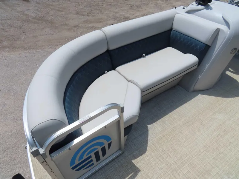 Slide: The Image of 2022 Nepallo pontoon boat with cushioned seating and modern design. - 13