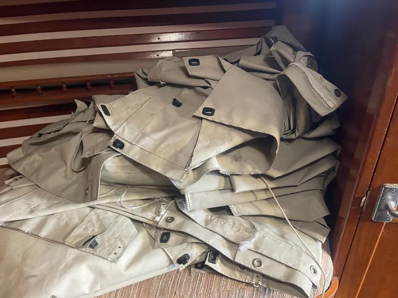 Slide: The Image of Sailcloth stack inside 1976 Cheoy Lee Clipper 42 yacht cabin. - 27