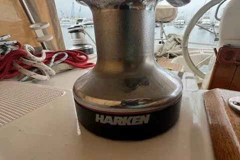 Slide: The Image of Harken winch on Bavaria 42 Cruiser sailboat, 2000 model, with ropes in the background. - 21