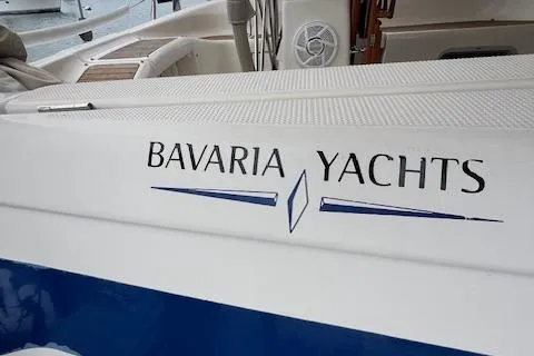 Slide: The Image of Bavaria Yachts logo on a 2000 Bavaria 42 Cruiser sailboat. - 48