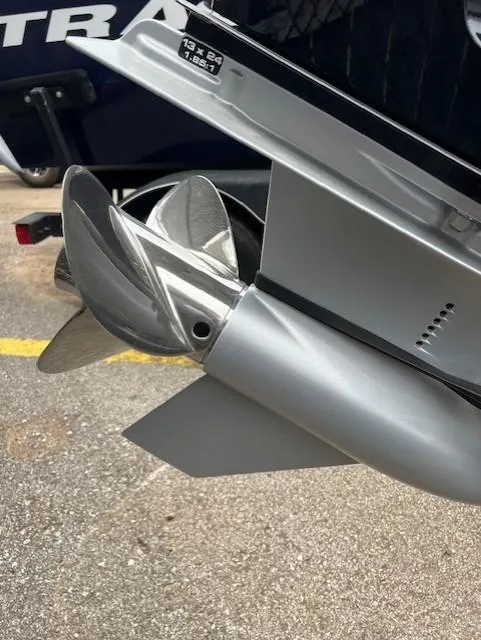 Slide: The Image of Close-up of a 2022 Nitro Z19 boat propeller, showcasing its sleek metallic design. - 6