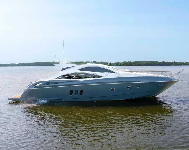 Slide: The Image of 2009 Sunseeker Predator 62 yacht cruising on calm waters under a clear sky. - 2