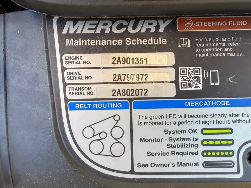 Slide: The Image of Mercury maintenance schedule label with serial numbers for Chaparral 267 SSX 2025. - 22
