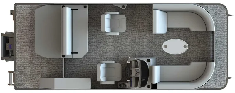 Slide: The Image of 2024 Sylvan Mirage 8522 CLZ DH pontoon boat interior layout, featuring seating and helm. - 1