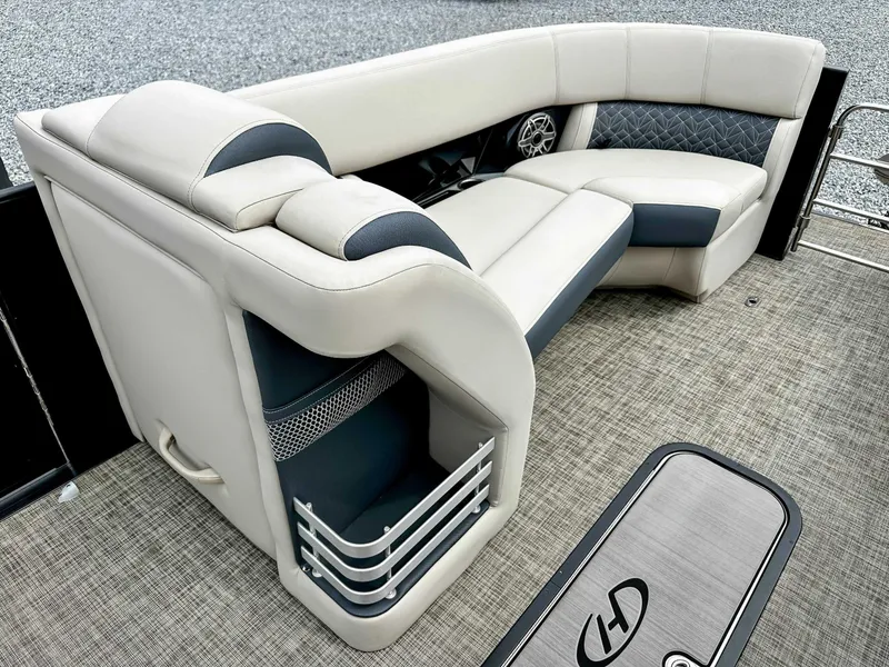 Slide: The Image of Luxurious seating on 2023 Harris Grand Mariner 230 boat, featuring elegant design and premium materials. - 12