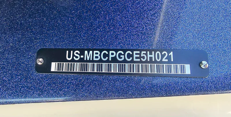 Slide: The Image of 2021 MasterCraft X22 boat identification plate with serial number and barcode. - 19
