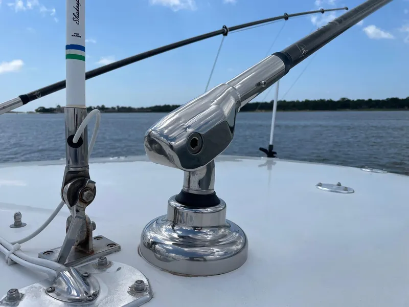 Slide: The Image of Close-up of a 2009 Contender 39 Tournament boat's fishing rod holder on deck. - 36