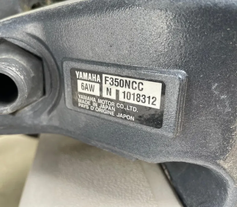 Slide: The Image of Yamaha F350NCC engine label on 2009 Contender 39 Tournament boat. - 46