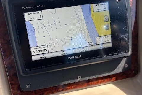 Slide: The Image of Garmin GPS display on 2003 Sea Ray 340 Sundancer boat dashboard. - 19