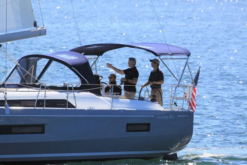 Slide: The Image of 2021 Beneteau Oceanis 40.1 sailing with crew on a sunny day. - 32