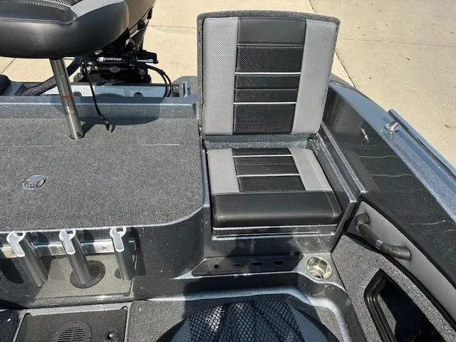 Slide: The Image of 2025 Ranger 1880MS boat interior with seating and rod holders. - 15