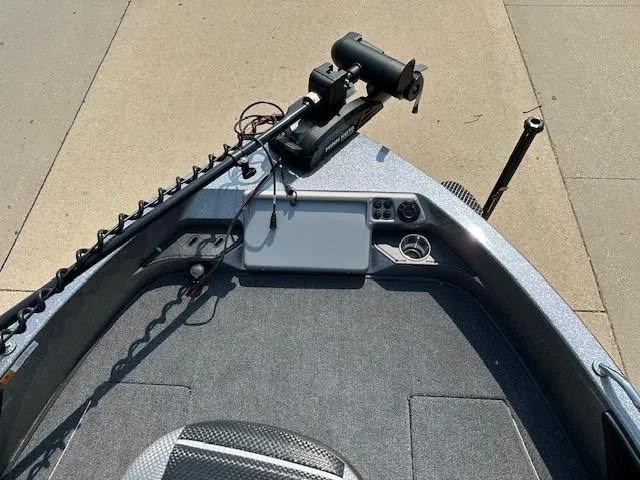 Slide: The Image of 2025 Ranger 1880MS boat deck with advanced fishing equipment and controls. - 4