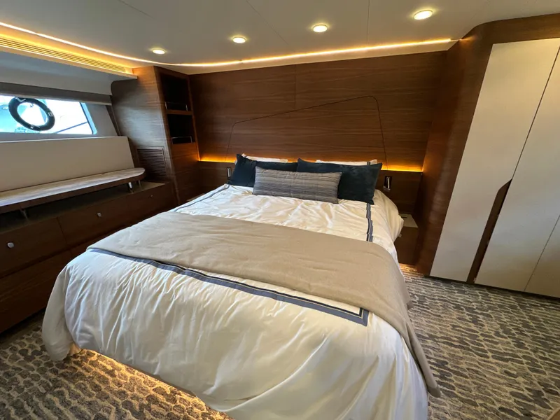 Slide: The Image of Luxurious bedroom interior of 2023 CL Yachts CLB65 with modern design and ambient lighting. - 33