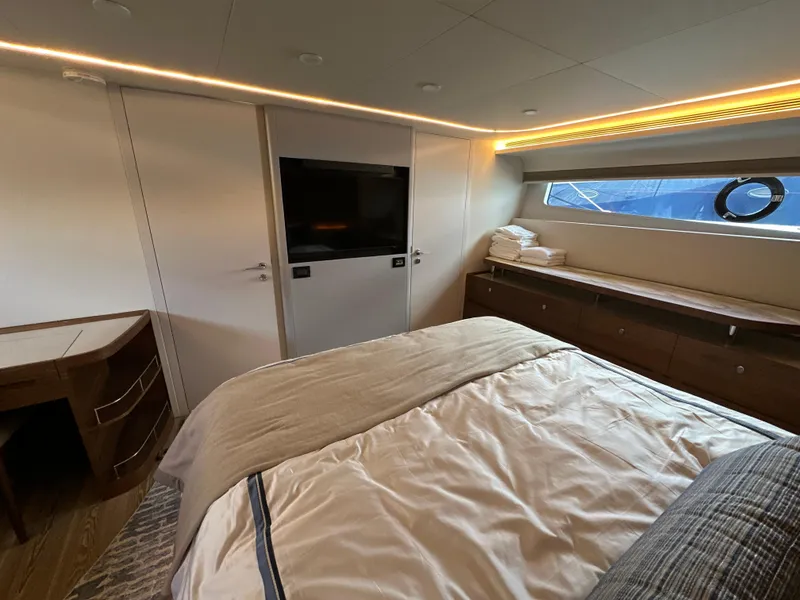 Slide: The Image of Luxurious bedroom interior of 2023 CL Yachts CLB65 with modern design and elegant furnishings. - 35