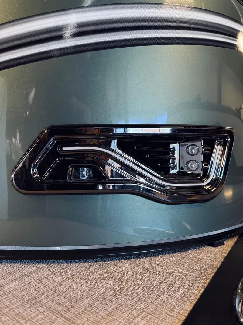 Slide: The Image of 2025 Tahoe Pontoon LTZ Elite Windshield, sleek design with modern lighting detail. - 3