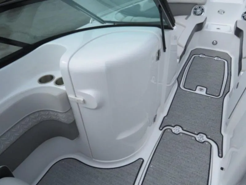 Slide: The Image of 2023 Hurricane SunDeck 2400 OB interior with sleek seating and modern design. - 6