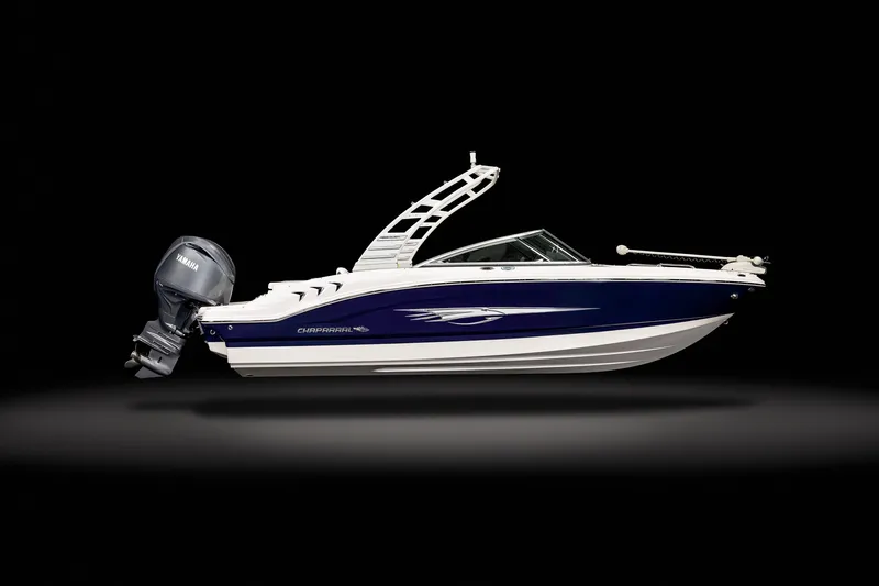 Slide: The Image of 2025 Chaparral OB Ski & Fish boat with sleek design and powerful outboard motor. - 10