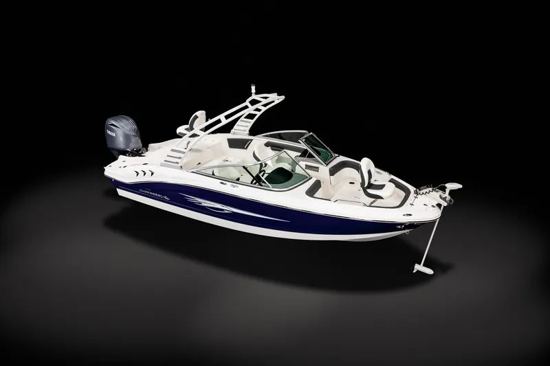 Slide: The Image of 2025 Chaparral OB Ski & Fish boat with sleek design and modern features. - 11