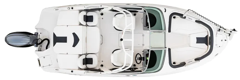 Slide: The Image of 2025 Chaparral OB Ski & Fish boat, top view, showcasing seating and layout design. - 8