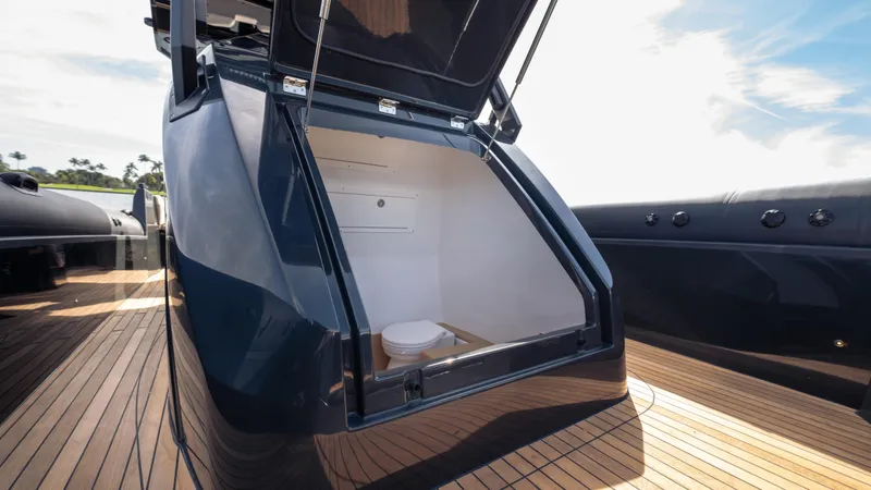 Slide: The Image of 2025 Skipper-BSK 38 yacht with open storage compartment on deck. - 22