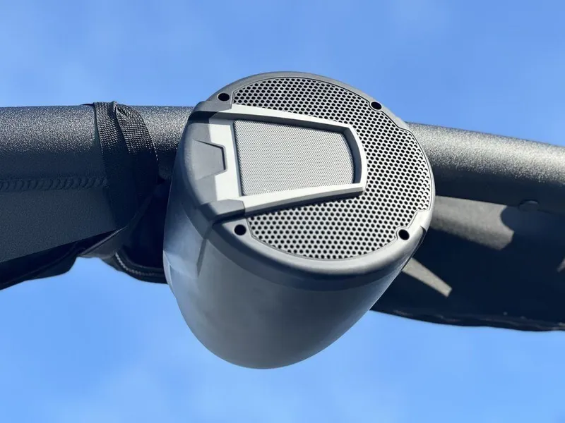 Slide: The Image of 2025 Axis A225 boat speaker against a clear blue sky. - 7