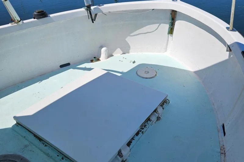 Slide: The Image of 1975 Trawler Monterey Diesel Cruiser deck, featuring a clean, spacious layout. - 16