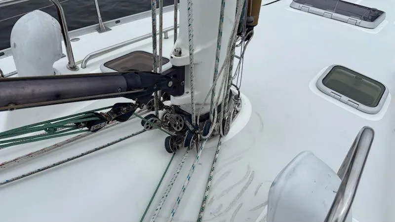 Slide: The Image of Deck view of 2003 J Boats J/46 sailboat, showing rigging and fittings. - 12