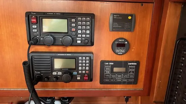 Slide: The Image of Control panel of a 2003 J Boats J/46 yacht with communication and navigation equipment. - 36